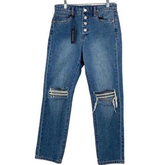 Blank NYC The Madison Crop Jean High Rise Button Fly Size 27 Straight Leg Ripped - Picture 1 of 16